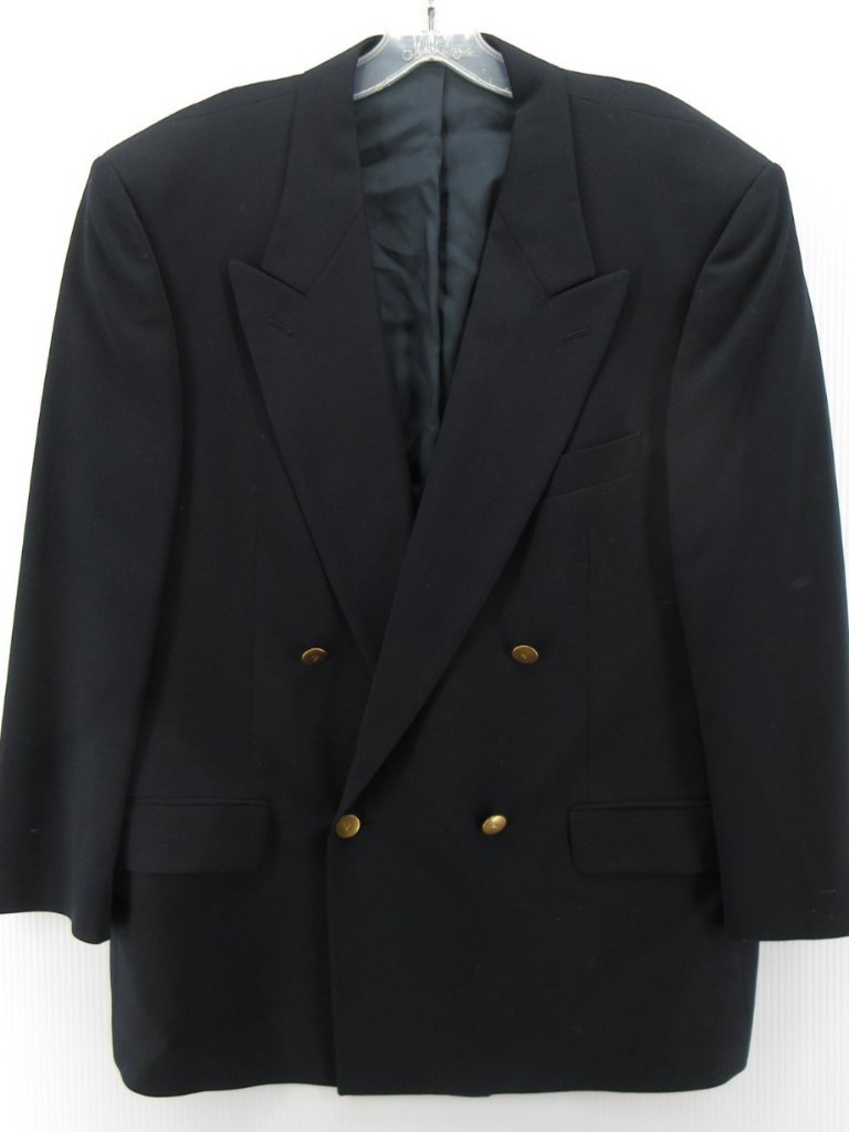 Vintage Valentino Uomo Sport Coat 42 S Navy Blazer Wool Double Breasted